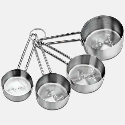 4 Pcs Stainless Steel Measuring Cups – Stackable Professional Set with Wire Handles for Dry & Liquid Ingredients, Cooking & Baking, Kitchen Gadgets