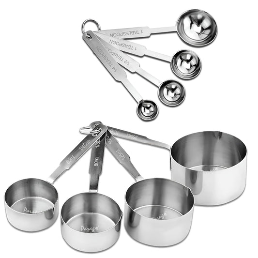Stainless Steel Measuring Cups & Spoons Combo – 4 Cups & 4 Spoons, Stackable, Professional Kitchen Gadgets for Dry & Liquid Ingredients, Cooking & Baking