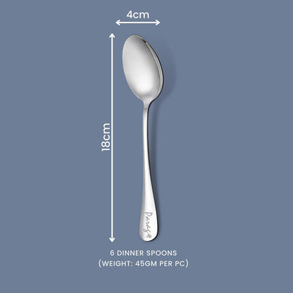 6-Piece Stainless Steel Table Spoon Set | Round Edge Tableware, 18.5 cm, Silver