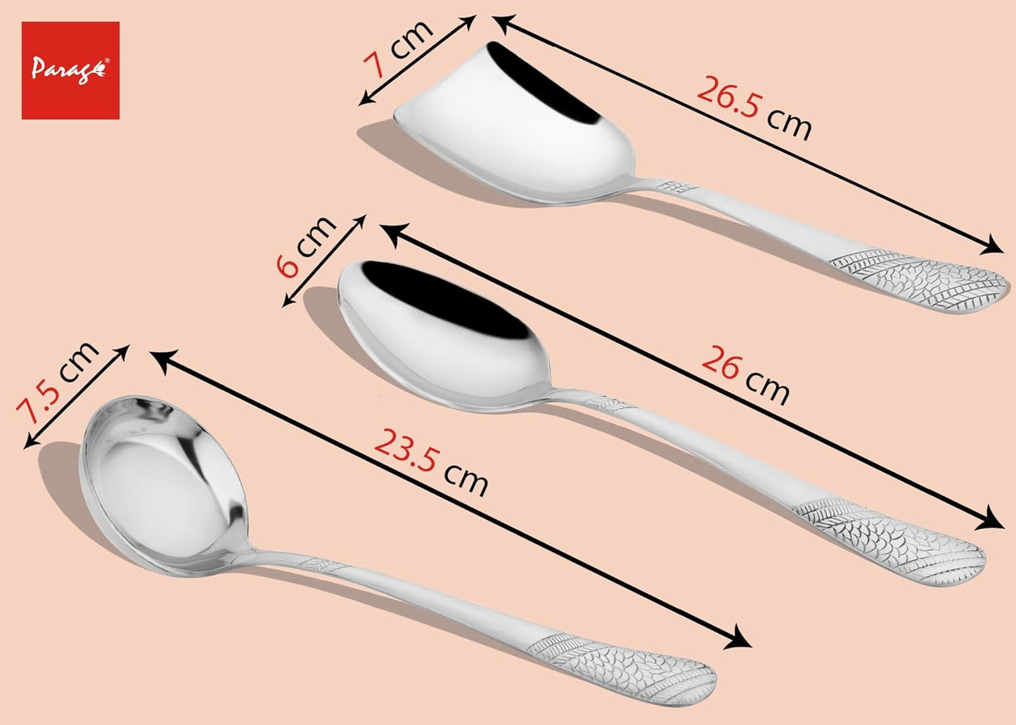 5 Pcs Stainless Steel Serving Spoon Set for Kitchen & Dining – 1.8mm Heavy Gauge, 2 Soup Ladles, 2 Solid & 1 Rice Spoon, Silver (Pack of 5)