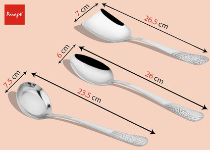5 Pcs Stainless Steel Serving Spoon Set for Kitchen & Dining – 1.8mm Heavy Gauge, 2 Soup Ladles, 2 Solid & 1 Rice Spoon, Silver (Pack of 5)