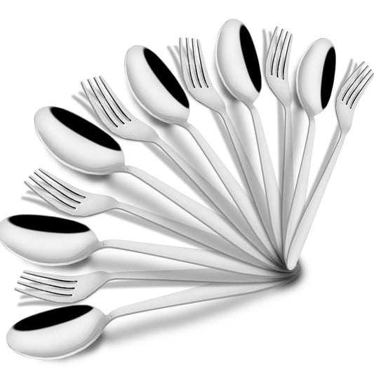 12 Pcs Stainless Steel Spoon & Fork Set for Tea, Coffee, Sugar & Condiments – 6 Spoons + 6 Forks, Dining Tableware, Silver, Sigma Design