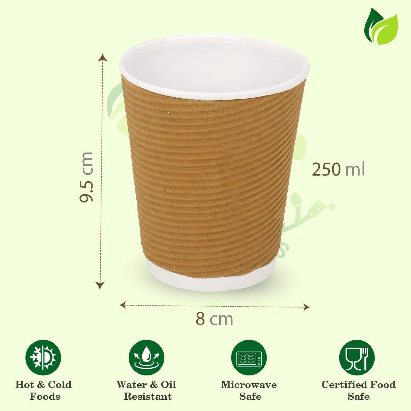 25 Ripple Paper Cups | 250ml Non-Slip | Coffee & Drinks