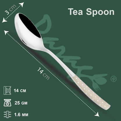 6 Pieces Stainless Steel Premium Tea Spoon Set for Home & Kitchen – 14 cm Luxury Dining Tableware, Laser Chammach Set, Silver with Dazzle Design