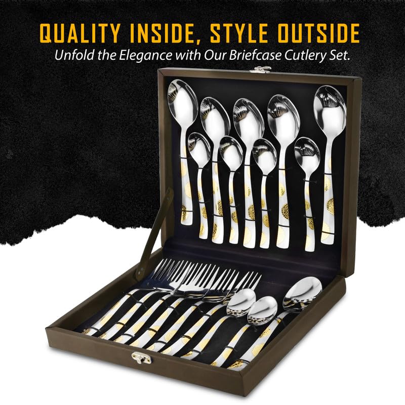 18pc Stainless Steel Golden Cutlery | Gift Box | Moonpress