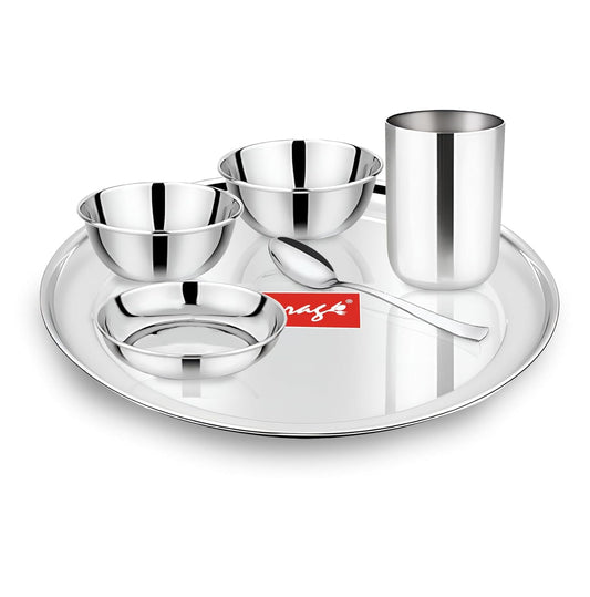 6pc Stainless Steel Dinner Set | Thali Heavy Gauge | Silver