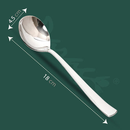 Stainless Steel Soup Spoon Set of 6 | 18.5 cm Long Spoons for Home & Kitchen | Silver