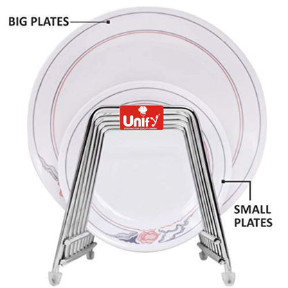 Stainless Steel Countertop Pull-Out Shelf – 6-Section Plate & Lid Holder, Silver