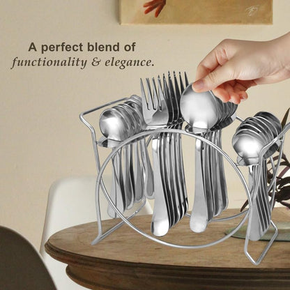 Stainless Steel Cutlery Stand – Heavy Duty Oval Rack for 24 Pieces, Chrome Finish