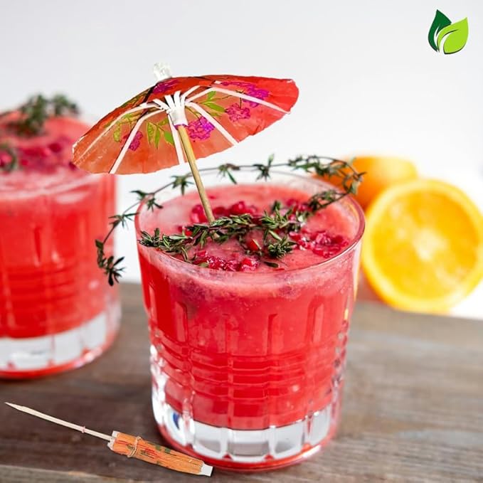 EcoHomes Umbrella Toothpicks, Tropical Hawaiian Topper Bamboo Sticks for Cocktail, Snacks, Cake & Party Decoration