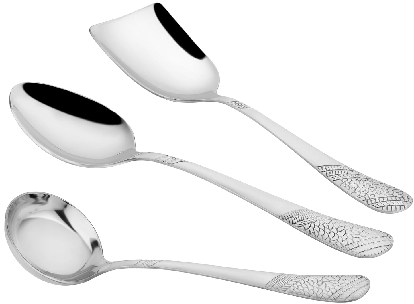Stainless Steel Serving Spoon Set of 3 | Heavy Gauge Kitchen & Dining Spoons | Ladle, Solid & Rice Spoon, Silver