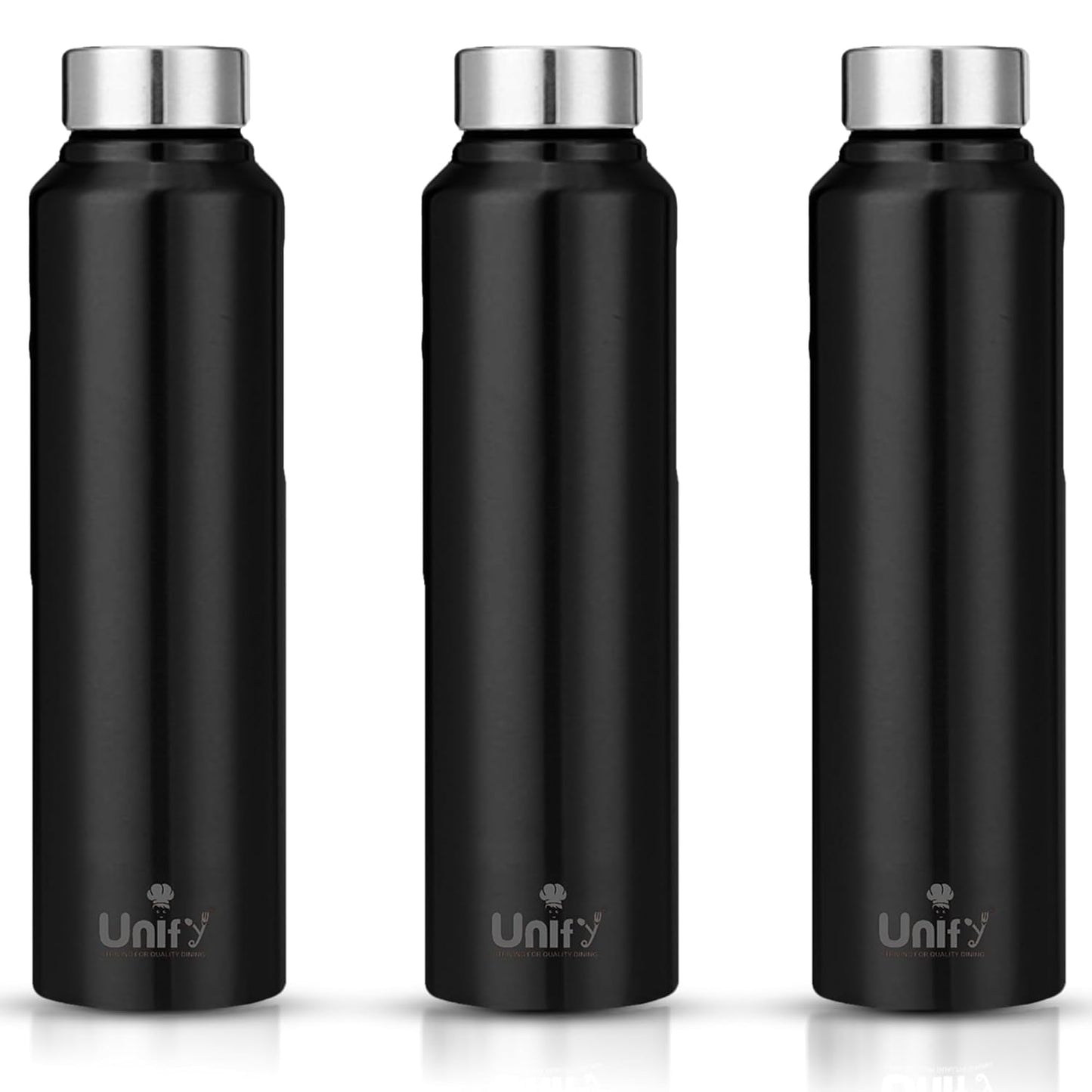 Stainless Steel Water Bottle 1 Litre | Leak-Proof Fridge Bottle for Home, Gym & Travel | Set of 3, 1000 ml, Black