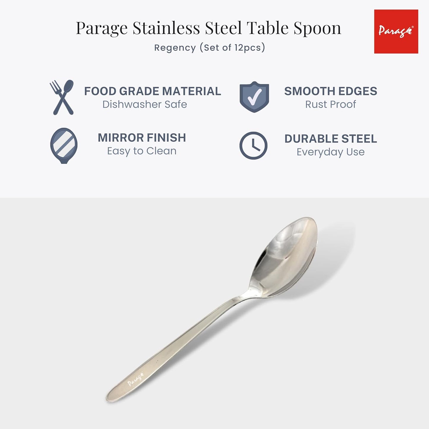 12 Pcs Stainless Steel Dinner Spoon Set | 15.5 cm Regency Table Spoons Silver