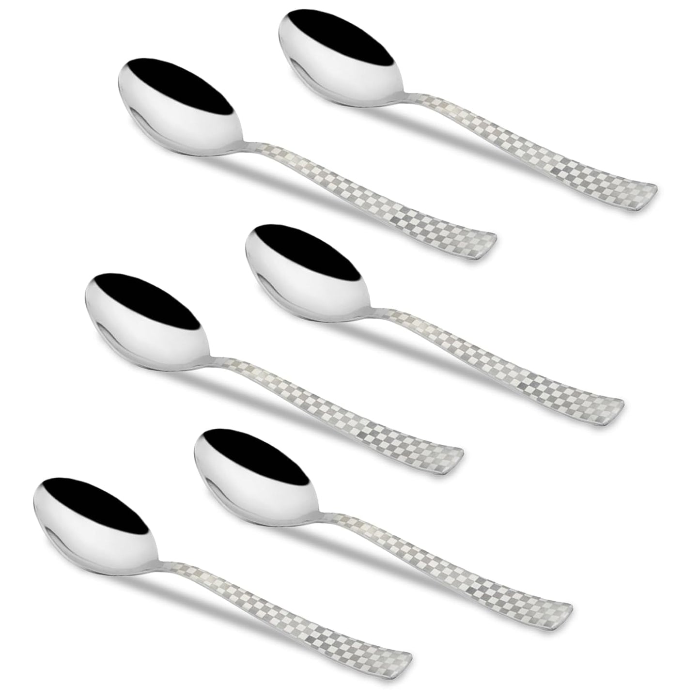 6 Pieces Stainless Steel Premium Dinner Spoon Set, 16 cm, Silver, Checks Design