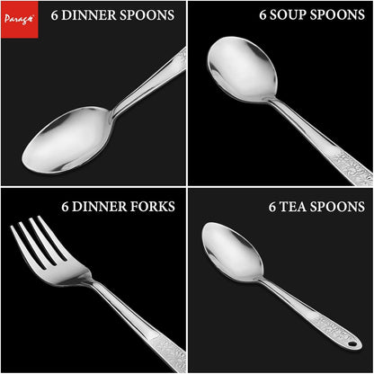 25 Pieces Premium Stainless Steel Cutlery Set for Home & Kitchen – Includes 6 Dinner Spoons, 6 Tea Spoons, 6 Forks, 6 Soup Spoons, Stylish Silver Dining Set