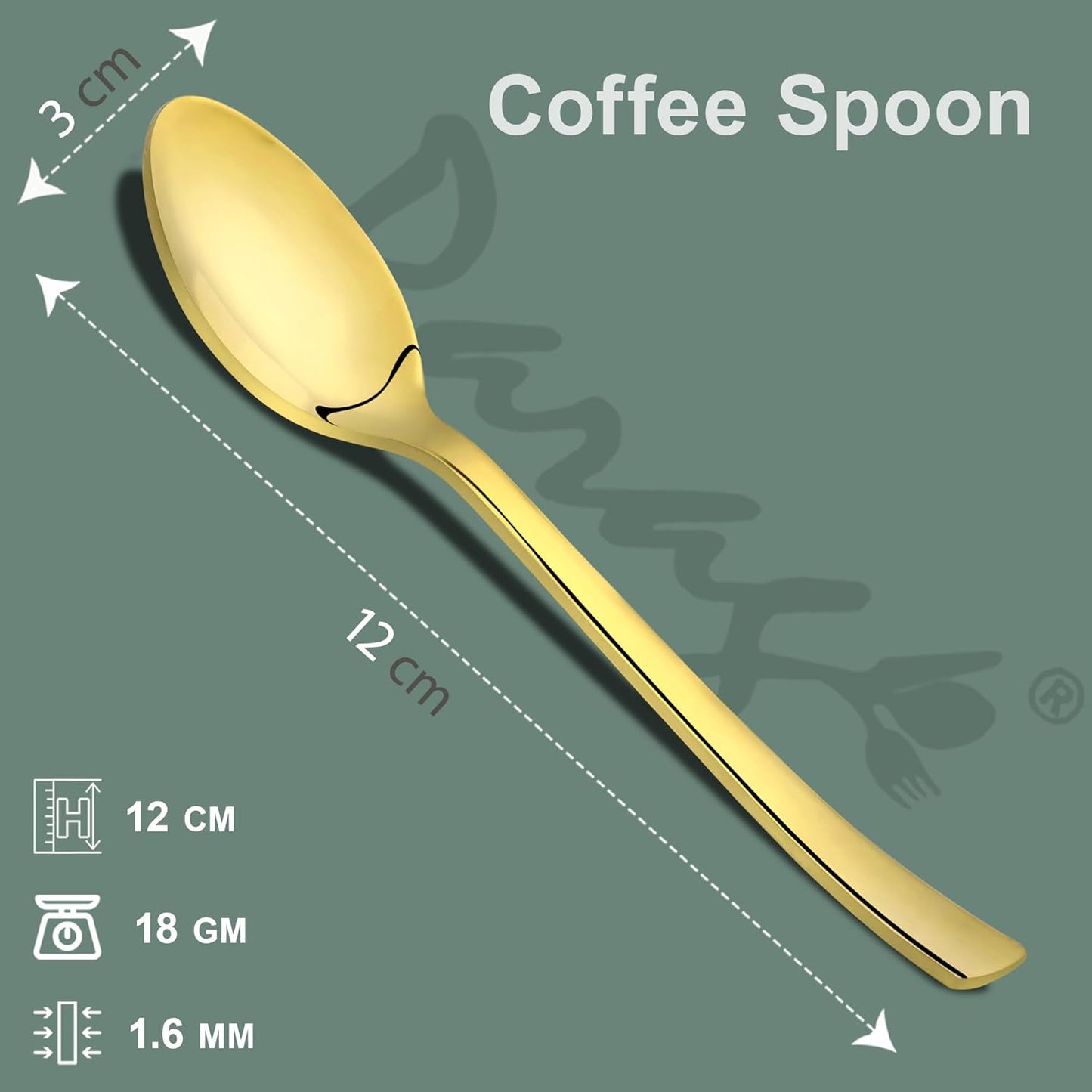 6 Pcs Stainless Steel Small Coffee Spoon Set – 12cm, Premium PVD Gold Spoons for Home & Kitchen, Luxury Tableware, Housewarming Gift