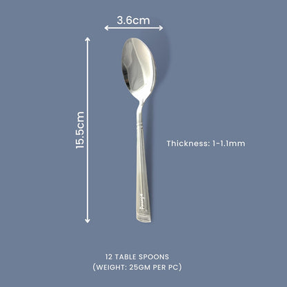 12 Pcs Stainless Steel Dinner Spoon Set | 15.5 cm Table Spoons Silver