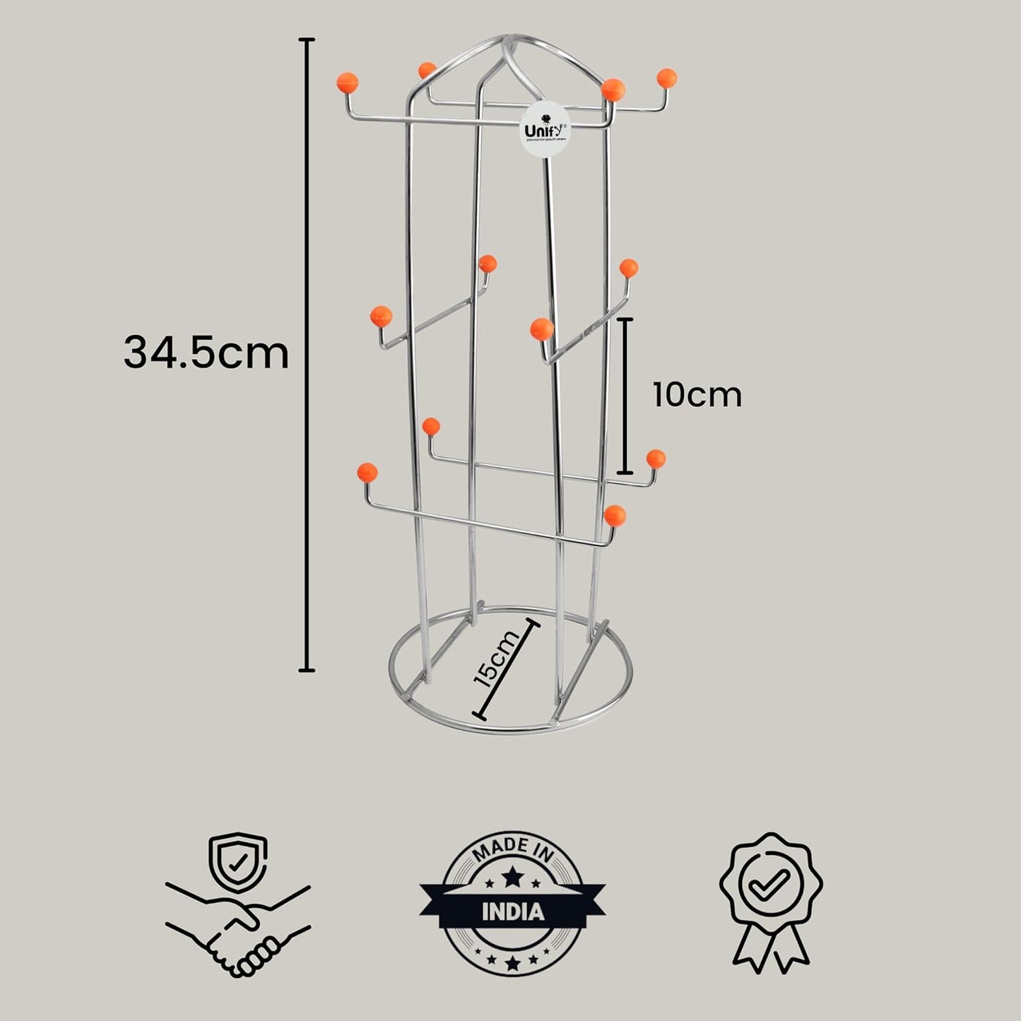 Stainless Steel Cup Stand for 12 Cups | Heavy-Duty Free Standing Holder Silver