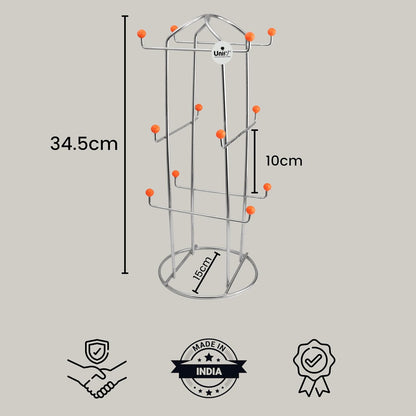 Stainless Steel Cup Stand for 12 Cups | Heavy-Duty Free Standing Holder Silver