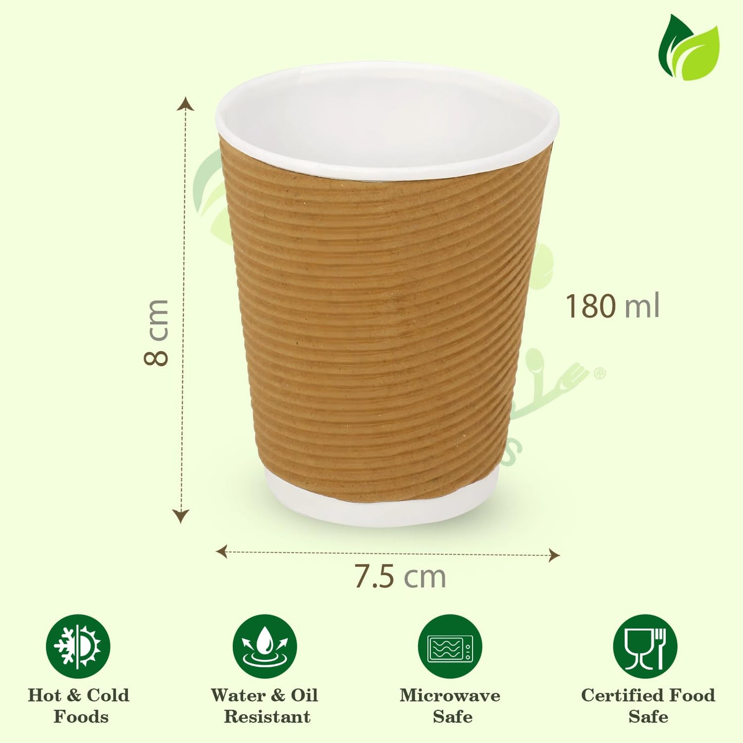 25 Ripple Paper Cups | 180ml Non-Slip | Coffee & Drinks