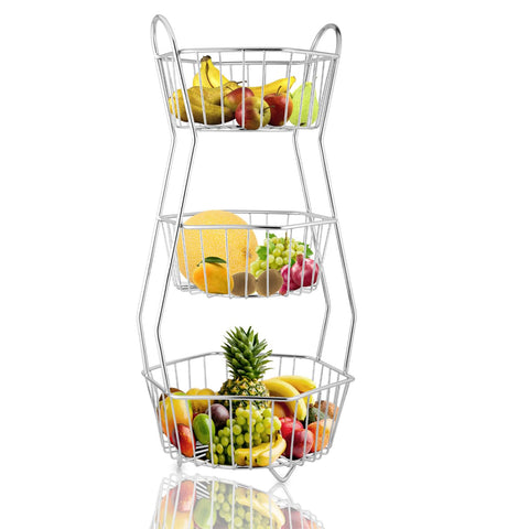 3-Tier Stainless Steel Fruit Basket – Hexagonal, Kitchen & Dining Table Stand