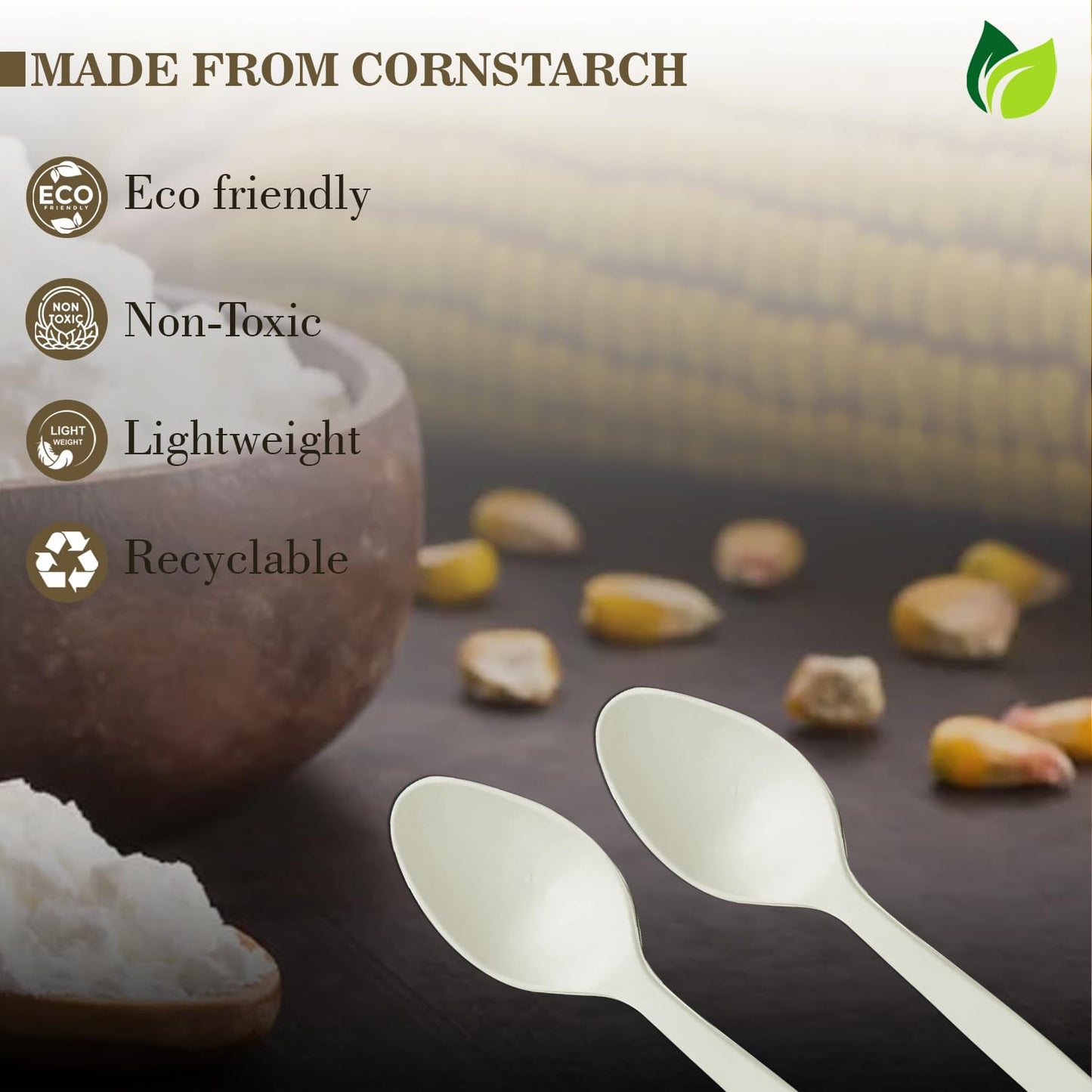 100pc Biodegradable Cornstarch Spoons | Eco-Friendly | Party