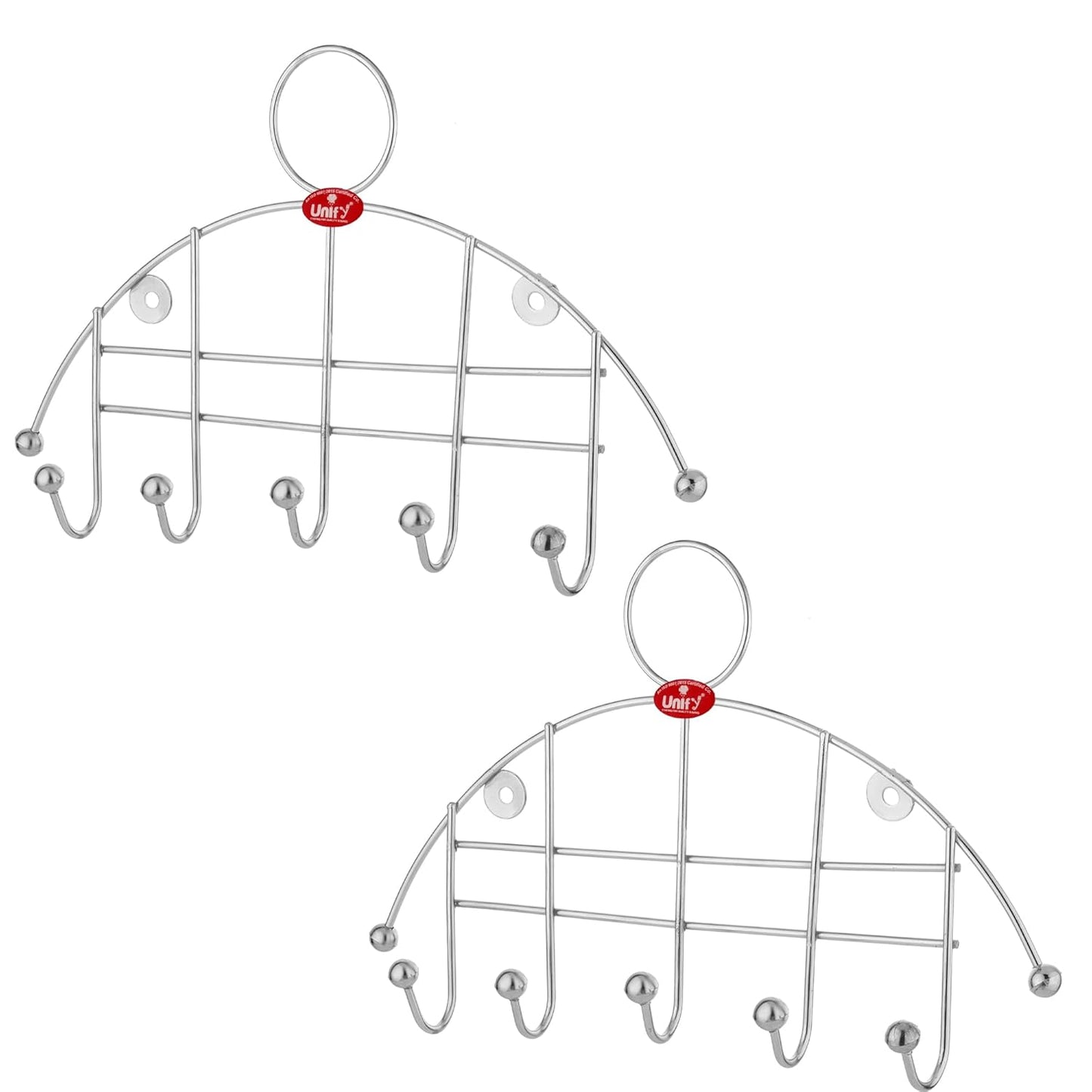 2 Pieces Stainless Steel Wall Cloth Hanger with 5 Hooks, Key Holder & Towel Rack for Bathroom & Kitchen, Silver (Pack of 2)