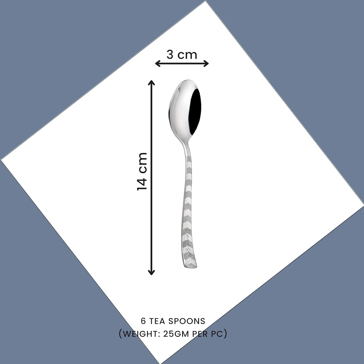 Stainless Steel Tea Spoon Set of 6 | Arrow Design Small Spoons for Home & Kitchen | 14 cm, Silver