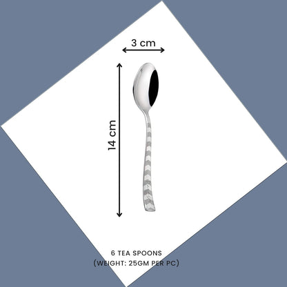 Stainless Steel Tea Spoon Set of 6 | Arrow Design Small Spoons for Home & Kitchen | 14 cm, Silver