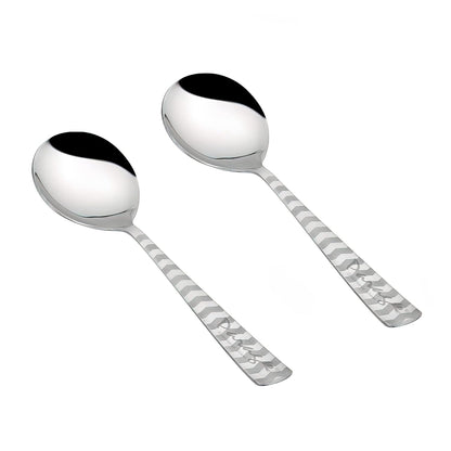 Stainless Steel Serving Spoon Set of 2 | Arrow Design Large Spoons for Kitchen & Dining | 21 cm, Silver