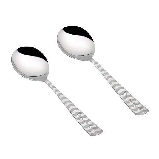 Stainless Steel Serving Spoon Set of 2 | Arrow Design Large Spoons for Kitchen & Dining | 21 cm, Silver