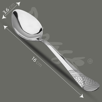 6 Pcs Stainless Steel Dinner Spoon Set – 16cm, Premium Spoons for Home & Kitchen, Luxury Tableware, Housewarming Gift, Silver, Imperial Design