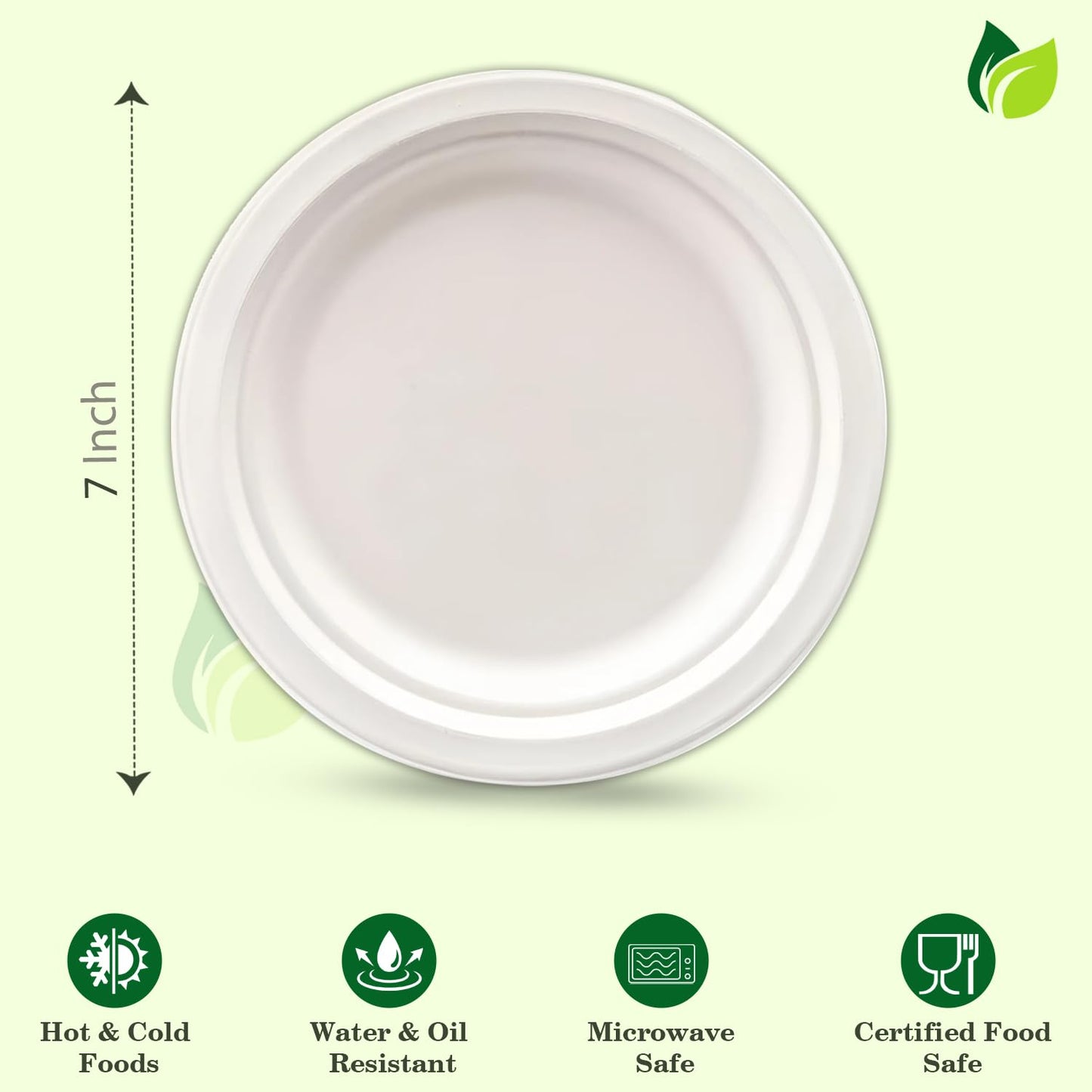25pc Bagasse Plates | 7in Eco-Friendly Disposable | White