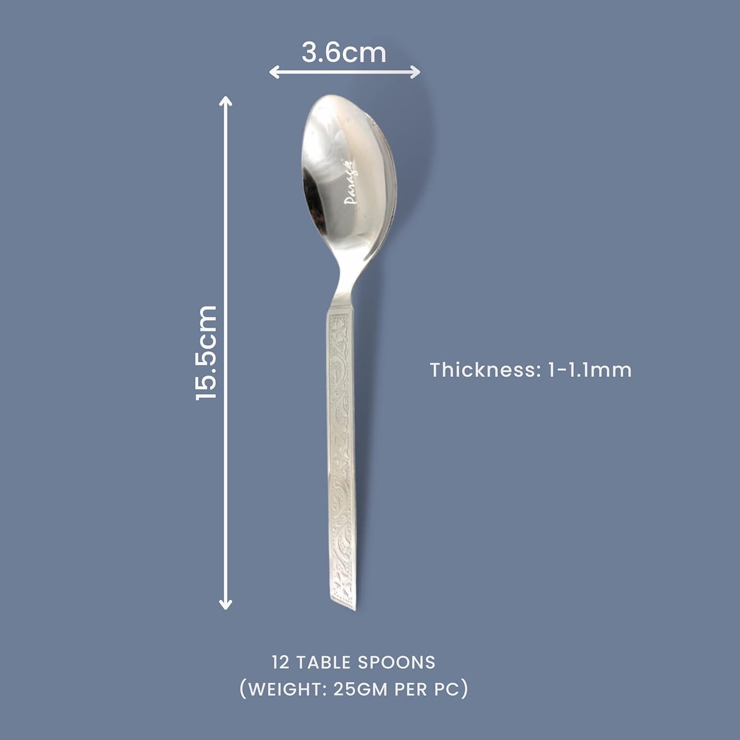 12 Pcs Stainless Steel Dinner Spoon Set | 15.5 cm Delux Table Spoons Silver