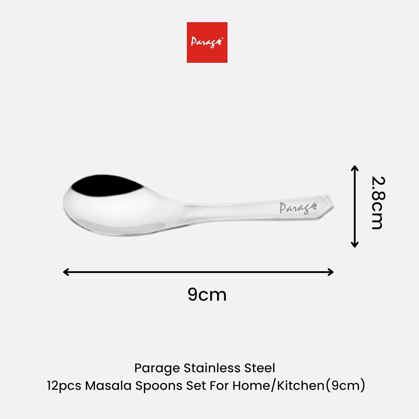 12 Pcs Stainless Steel Small Spoon Set | 9 cm Mini Masala & Spice Spoons