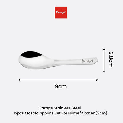 12 Pcs Stainless Steel Small Spoon Set | 9 cm Mini Masala & Spice Spoons