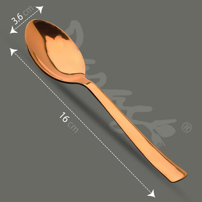 6 Pcs Stainless Steel Rose Gold Dinner Spoon Set – 16cm, Premium Spoons for Home & Kitchen, Luxury Tableware, Housewarming Gift, Set of 6