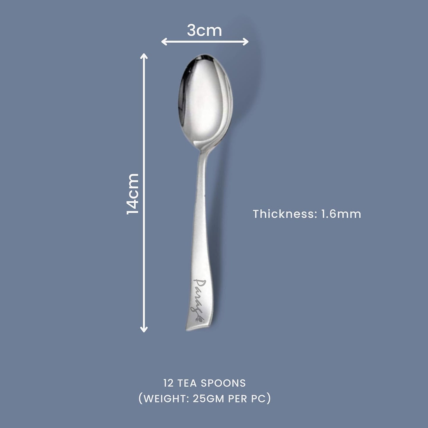 12 Pcs Stainless Steel Tea Spoon Set for Tea, Coffee, Sugar & Spices – Silver Small Spoons, 14.5cm, 1.8mm Thick
