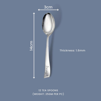 12 Pcs Stainless Steel Tea Spoon Set for Tea, Coffee, Sugar & Spices – Silver Small Spoons, 14.5cm, 1.8mm Thick