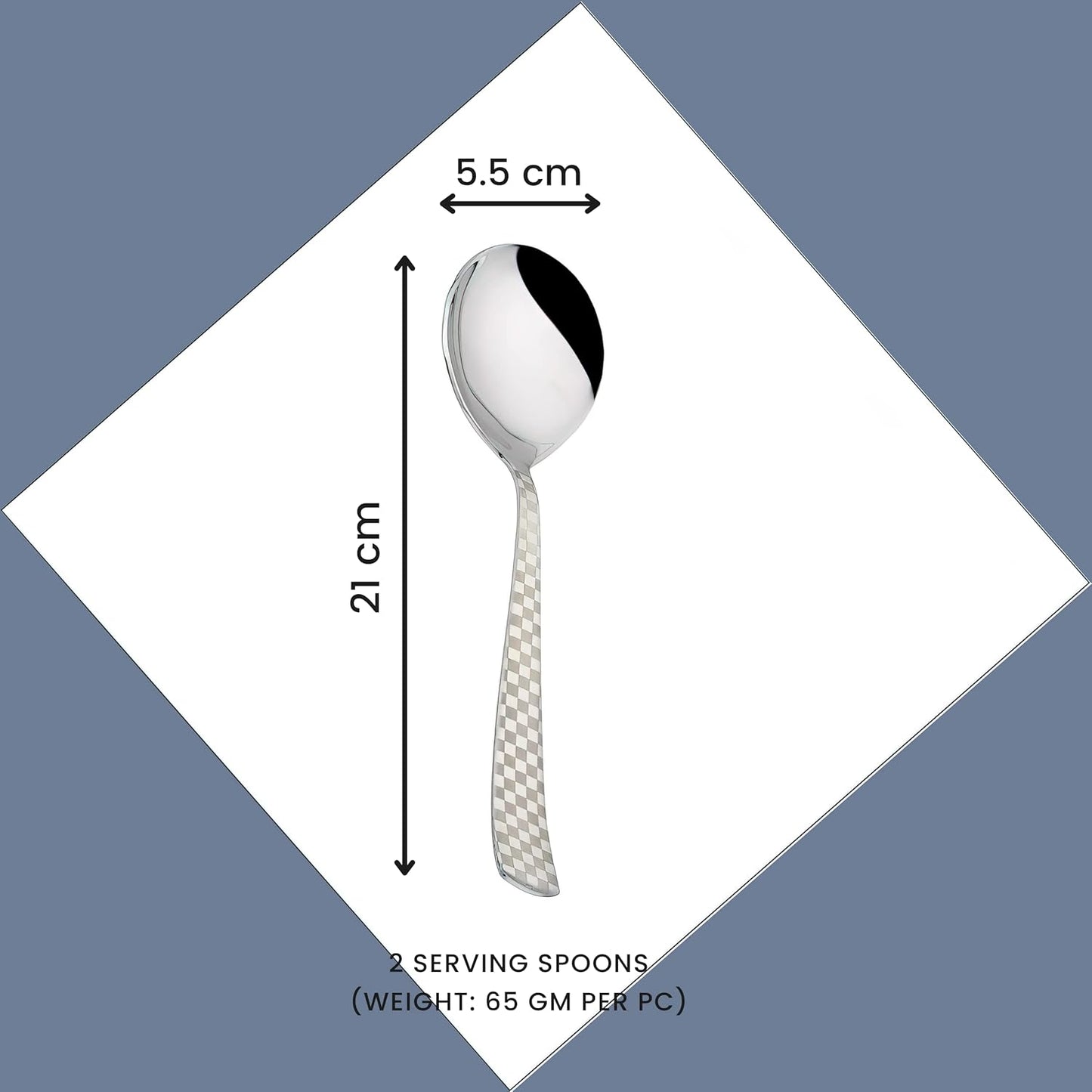2 Pieces Stainless Steel Premium Serving Spoon Set, 21 cm, Silver, Checks Design