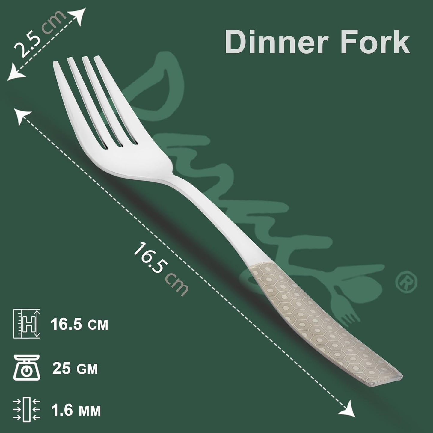 6 Pieces Stainless Steel Premium Dinner Fork Set for Home & Kitchen – 16.5 cm Luxury Dining Tableware, Laser Cutlery Set Gift, Silver with Dazzle Design
