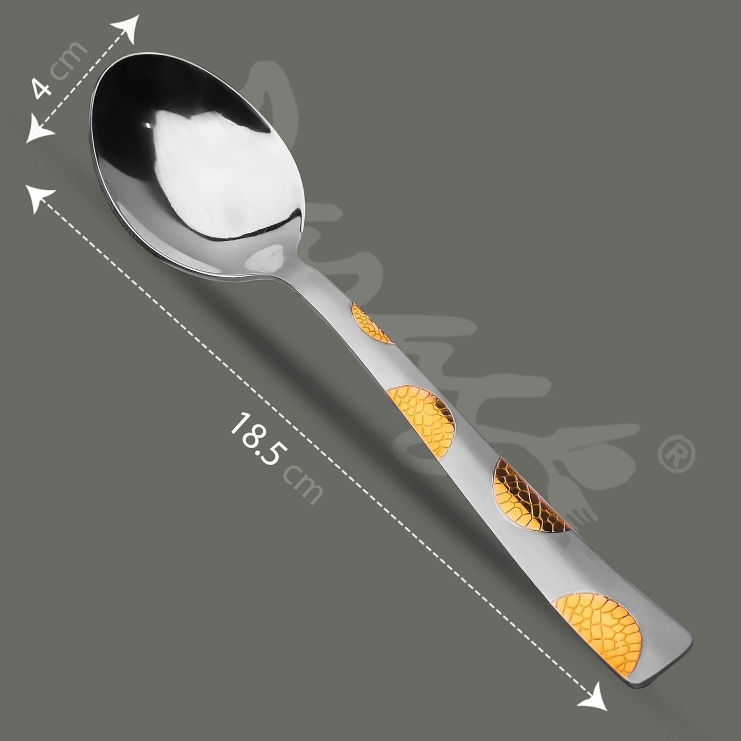 6 Pcs Stainless Steel 24K Gold Spoon Set – 18.5cm, Premium Large Spoons for Home & Kitchen, Luxury Tableware, Housewarming Gift, Moonpress Design