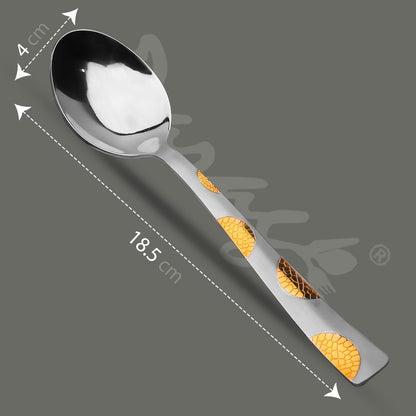 6 Pcs Stainless Steel 24K Gold Spoon Set – 18.5cm, Premium Large Spoons for Home & Kitchen, Luxury Tableware, Housewarming Gift, Moonpress Design