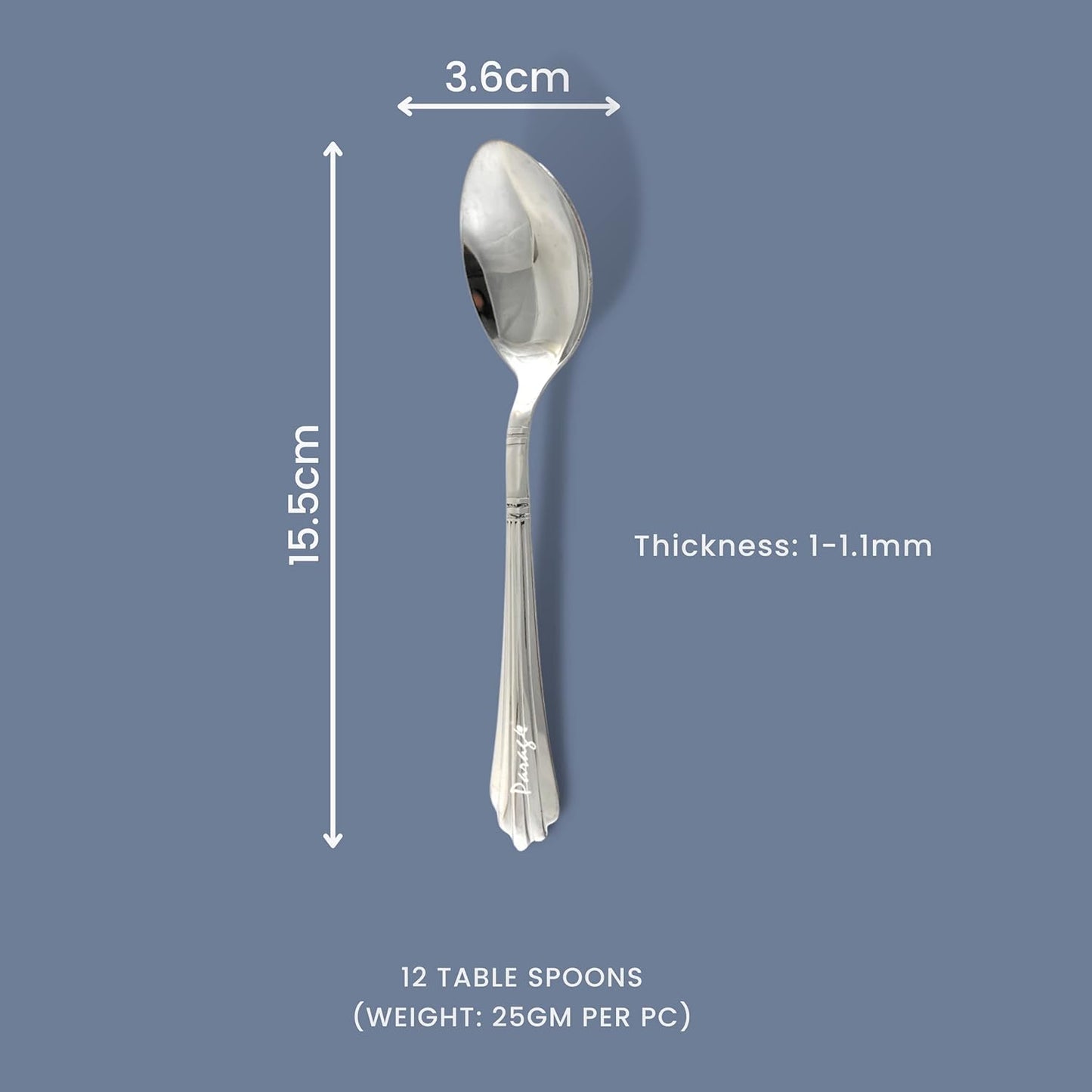 12 Pcs Stainless Steel Dinner Spoon Set | 15.5 cm Onida Line Table Spoons Silver