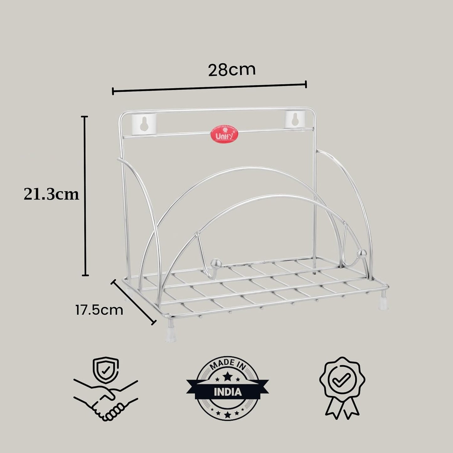 Stainless Steel Round Chakla Belan Tawa Stand for Kitchen | Rolling Pin & Board Holder, Corner Shelf Organizer, Silver