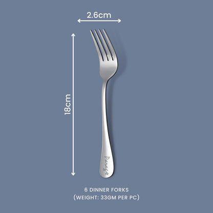 Stainless Steel Forks Set of 6, Fruit Forks for Dining Table, Silver Cutlery, 18.5 cm