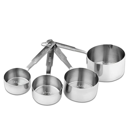 4 Pcs Stainless Steel Measuring Cups – Stackable, Wire Handles, Professional Set
