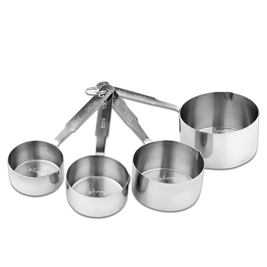 4 Pcs Stainless Steel Measuring Cups – Stackable, Wire Handles, Professional Set