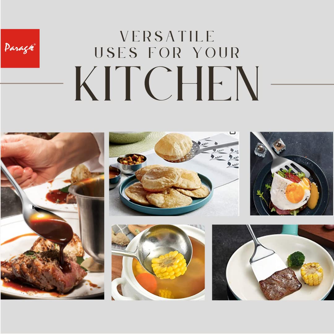 5-Piece Stainless Steel Kitchen Tool Set with Pipe Handle | Cooking Utensils, 35 cm, Silver