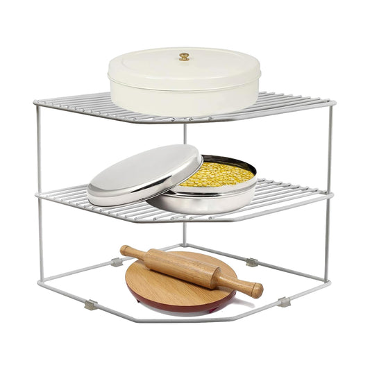Multipurpose Stainless Steel Corner Shelf Rack – 25×25×30 cm, Chrome Finish
